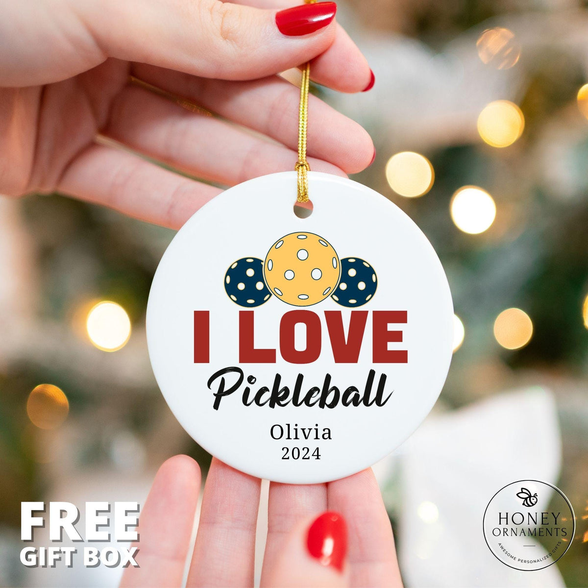 Personalized Pickleball Ornament, Ceramic Keepsake, Pickleball Player Gift
