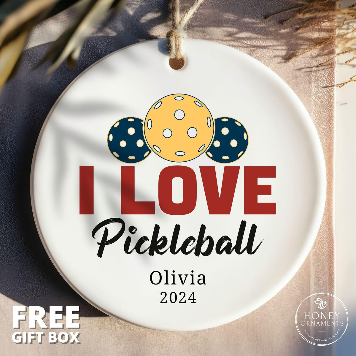 Personalized Pickleball Ornament, Ceramic Keepsake, Pickleball Player Gift