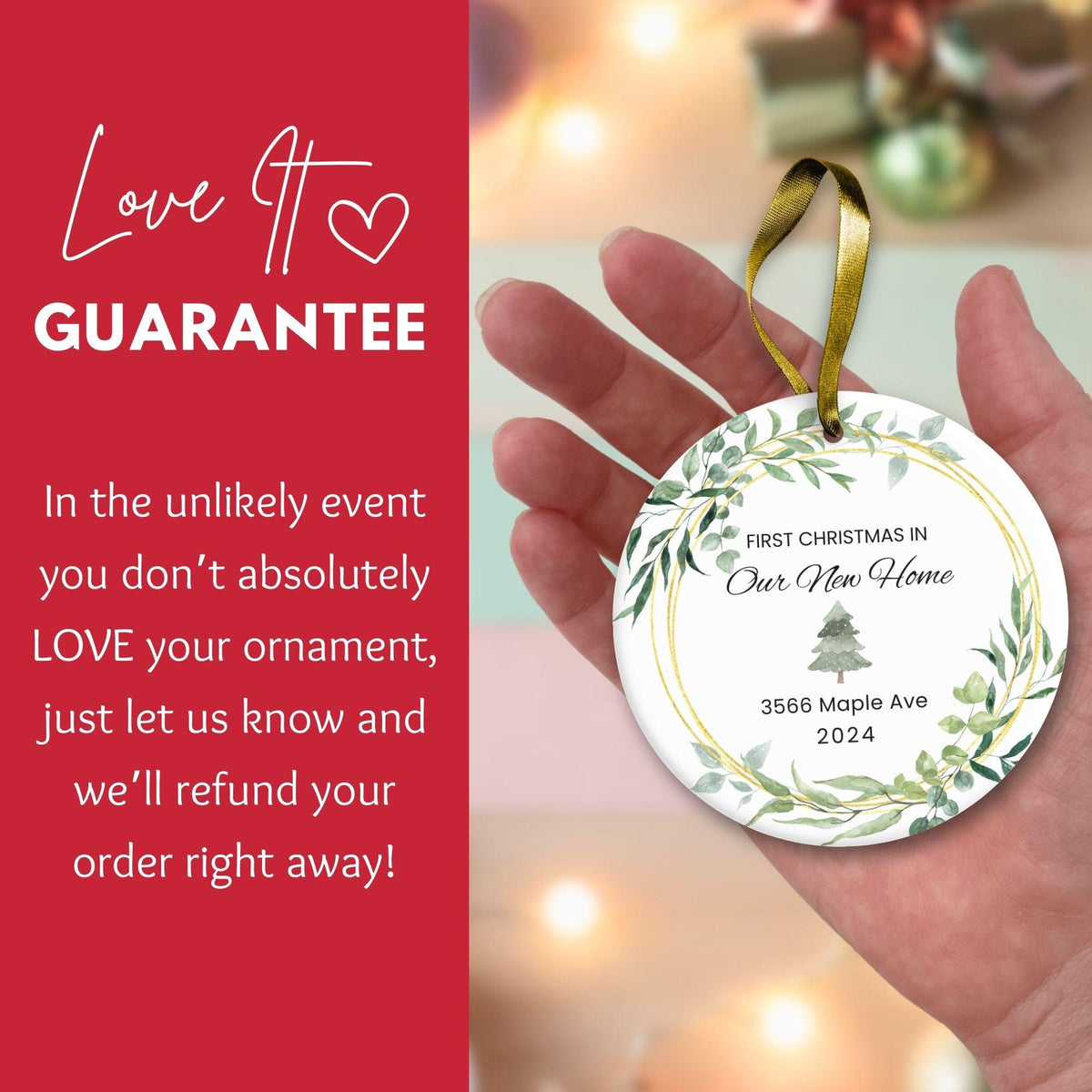 Personalized New Home Ornament, First Christmas Keepsake, Address Ornament (Ceramic)