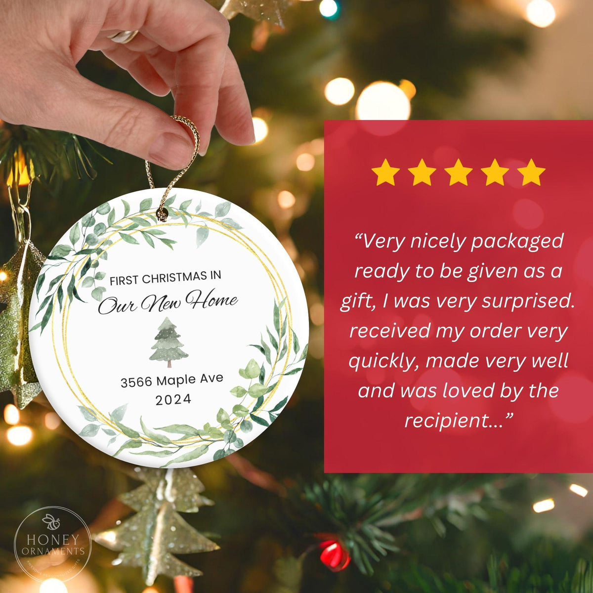 Personalized New Home Ornament, First Christmas Keepsake, Address Ornament (Ceramic)