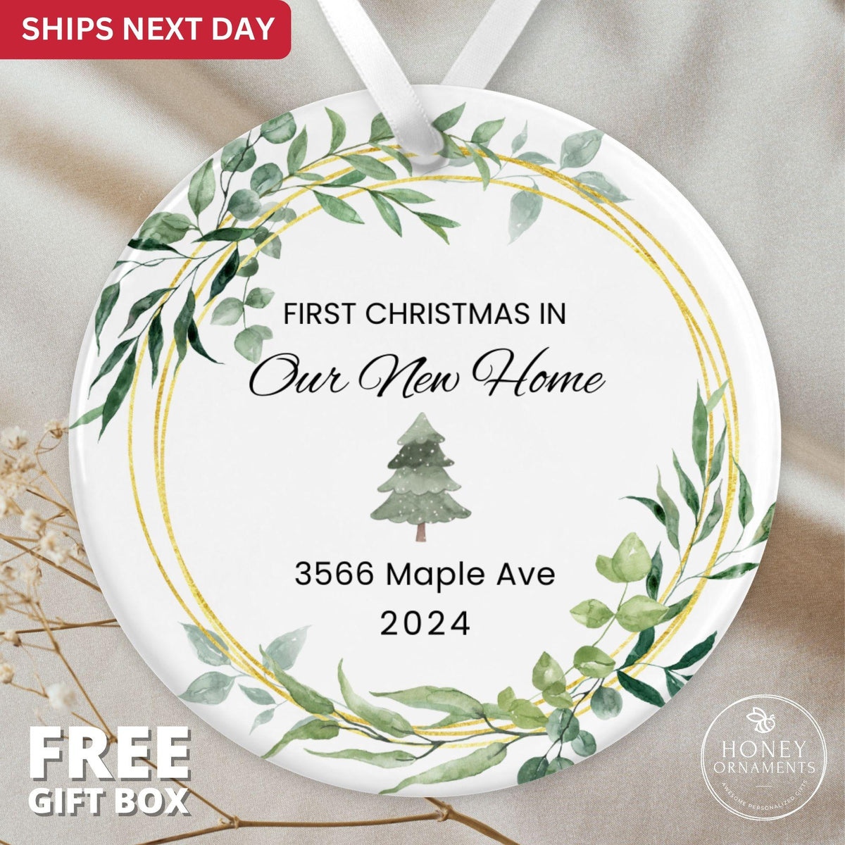 Personalized New Home Ornament, First Christmas Keepsake, Address Ornament (Ceramic)