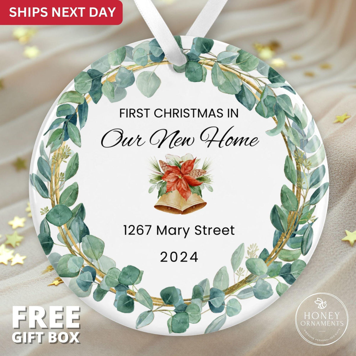 Personalized Ceramic New Home Ornament, First Christmas Keepsake (2026)
