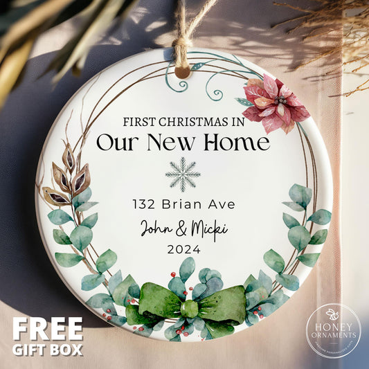 Personalized New Home Christmas Ornament, First Christmas Keepsake (Ceramic)
