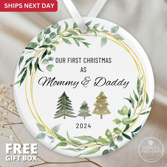 New Parents Ornament, Baby Announcement, Our First Christmas as Mommy and Daddy, Custom New Parents Gift, New Parents Expecting Parents Gift