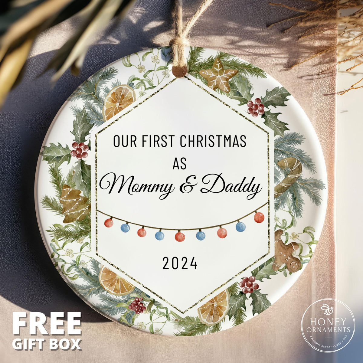 Personalized New Parent Ornament, Our First Christmas as Mommy & Daddy