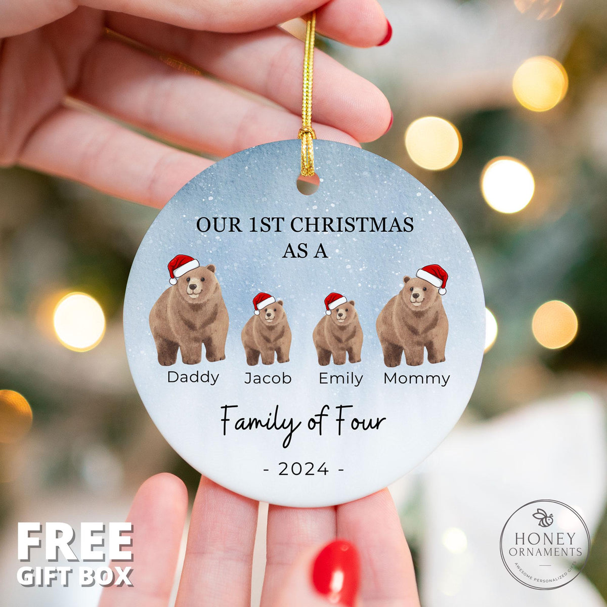Family of Four Christmas Ornament, Family of 4 Ornament, Family of 4, Family of Four Gift, New Baby Ornament, Family of Four, Bear Family