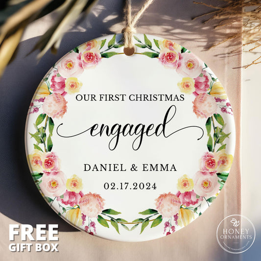 Personalized First Christmas Engaged Ornament, Engagement Keepsake