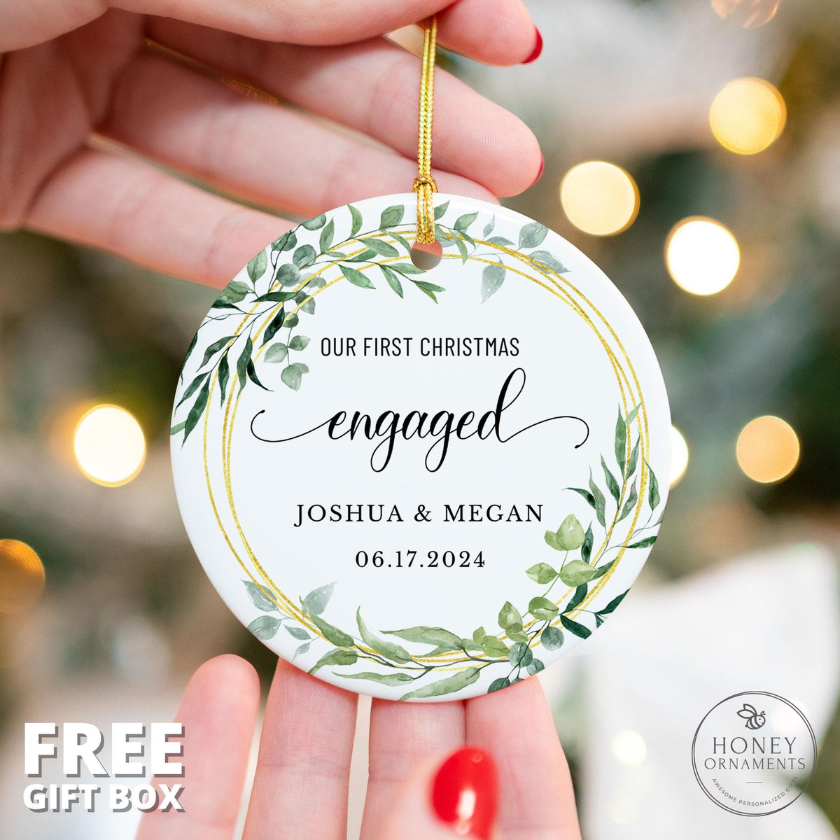 Our First Christmas Engaged Ornament - Personalized Engagement Gift for Couples - Custom Christmas Engagement Keepsake 2026 - Engaged Gift