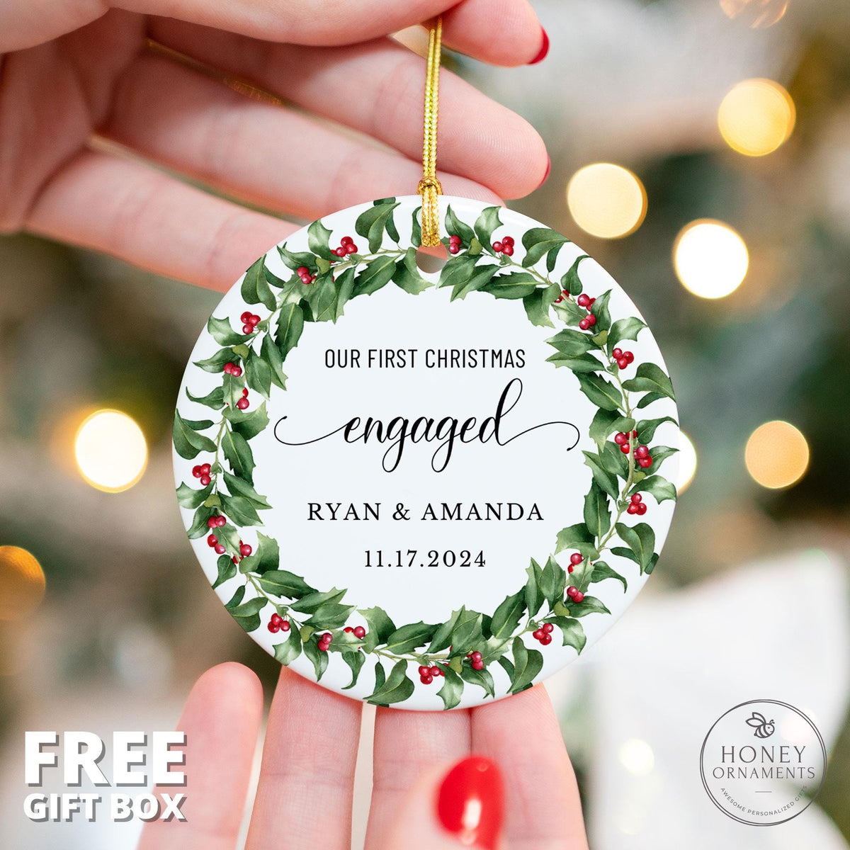 Engaged Ornament, Engagement Ornament Personalized, Engagement Gift for Couple, Engagement Gifts for Couple, Our First Christmas Ornament