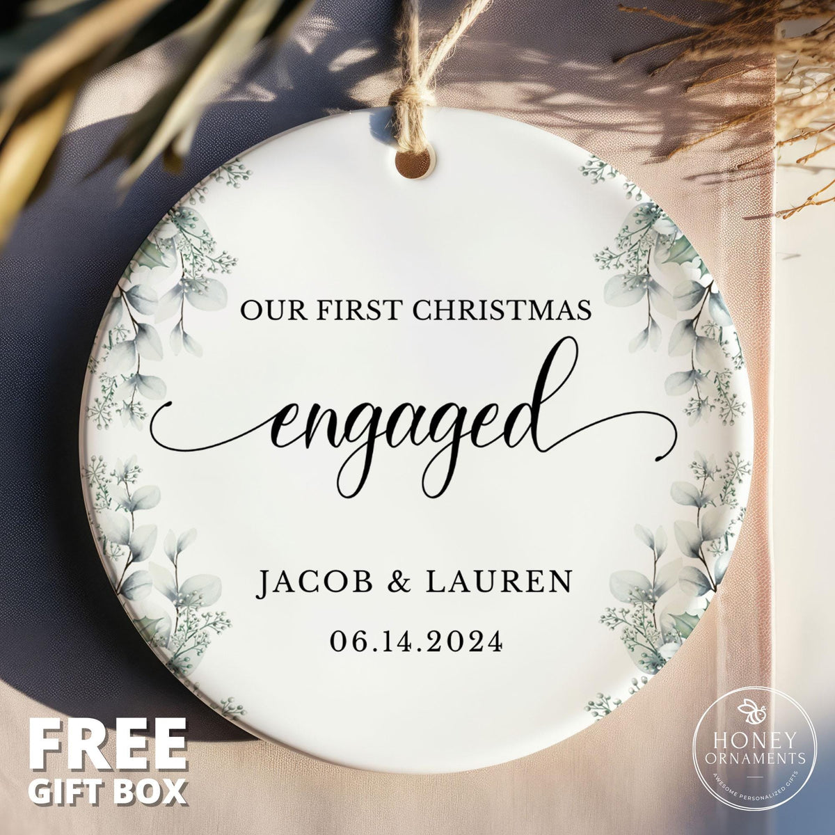 Personalized Engaged Ornament, Engagement Gift, Christmas Gifts, Custom Couples Name Ornament, Wedding Ornament, Christmas Ornament, Engaged