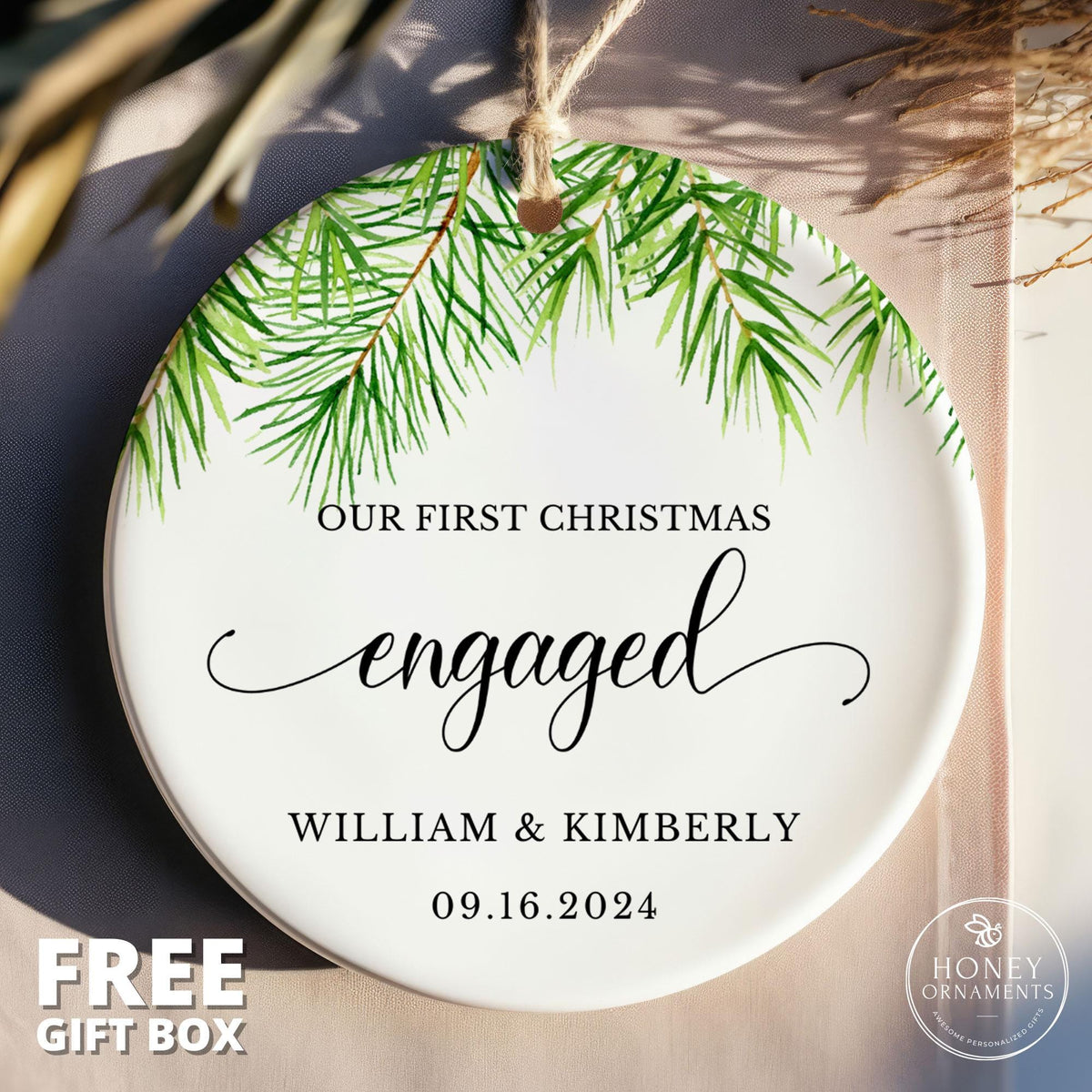Engaged Ornament, Engagement Gift for Engaged Couple, Engagement Party Gift, Engagement Gift, Custom Engagement Gift with Names and Date