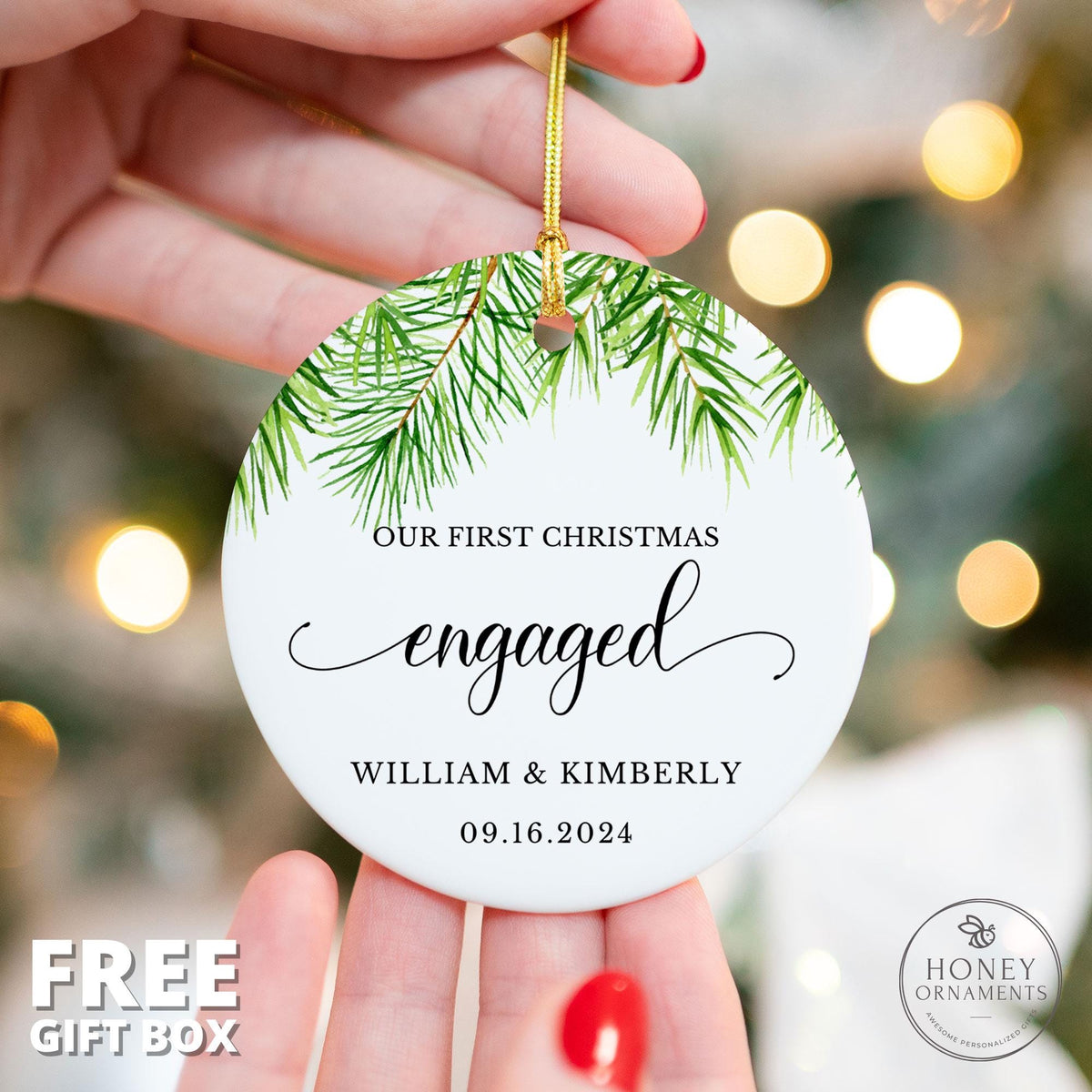 Engaged Ornament, Engagement Gift for Engaged Couple, Engagement Party Gift, Engagement Gift, Custom Engagement Gift with Names and Date