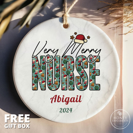 Very Merry Nurse Christmas Ornament Nurse Gift Custom Nurse Appreciation Gift Personalized Gift for Nurse Keepsake Thank You Gift RN Gift