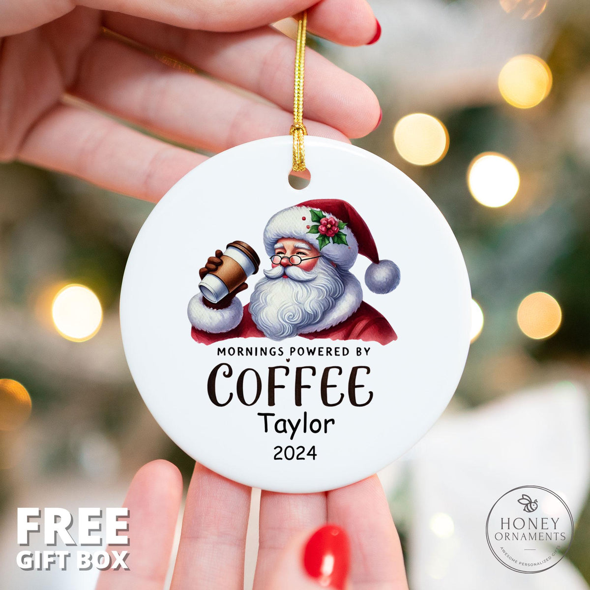 Mornings Powered By Coffee Lover Gift for Her, Coffee Addict Gift for Him, Gag Gift, Christmas Gift for Her, Espresso Lover Gift, Ornament