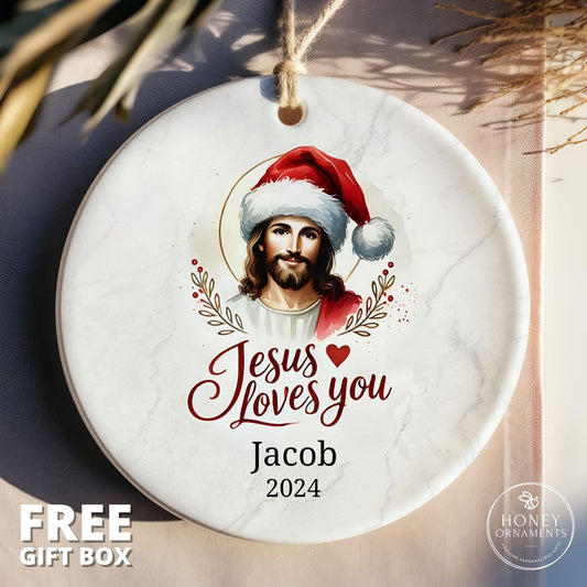Jesus Loves You Ornament, Christian Gifts for Her, Catholic Gift for Women, Christian Christmas Gift for Him, Jesus Christ, Christmas Decor