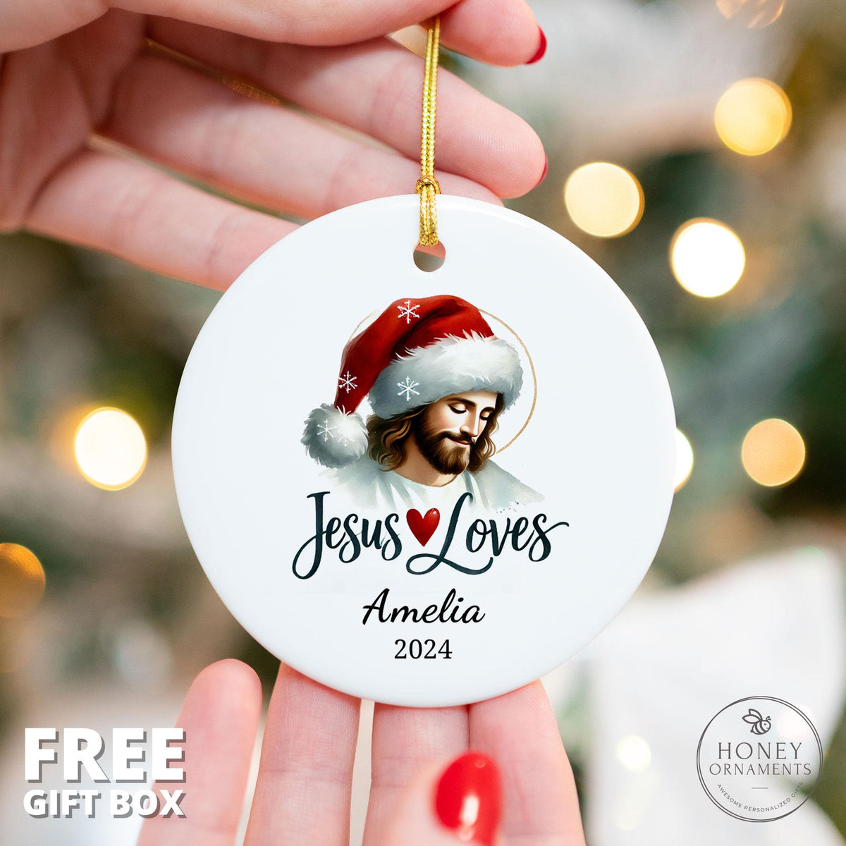 Jesus Loves Gift, Christian Gifts for Her, Catholic Gift for Women, Christian Christmas Gift for Him, Jesus Christ Ornament, Christmas Decor