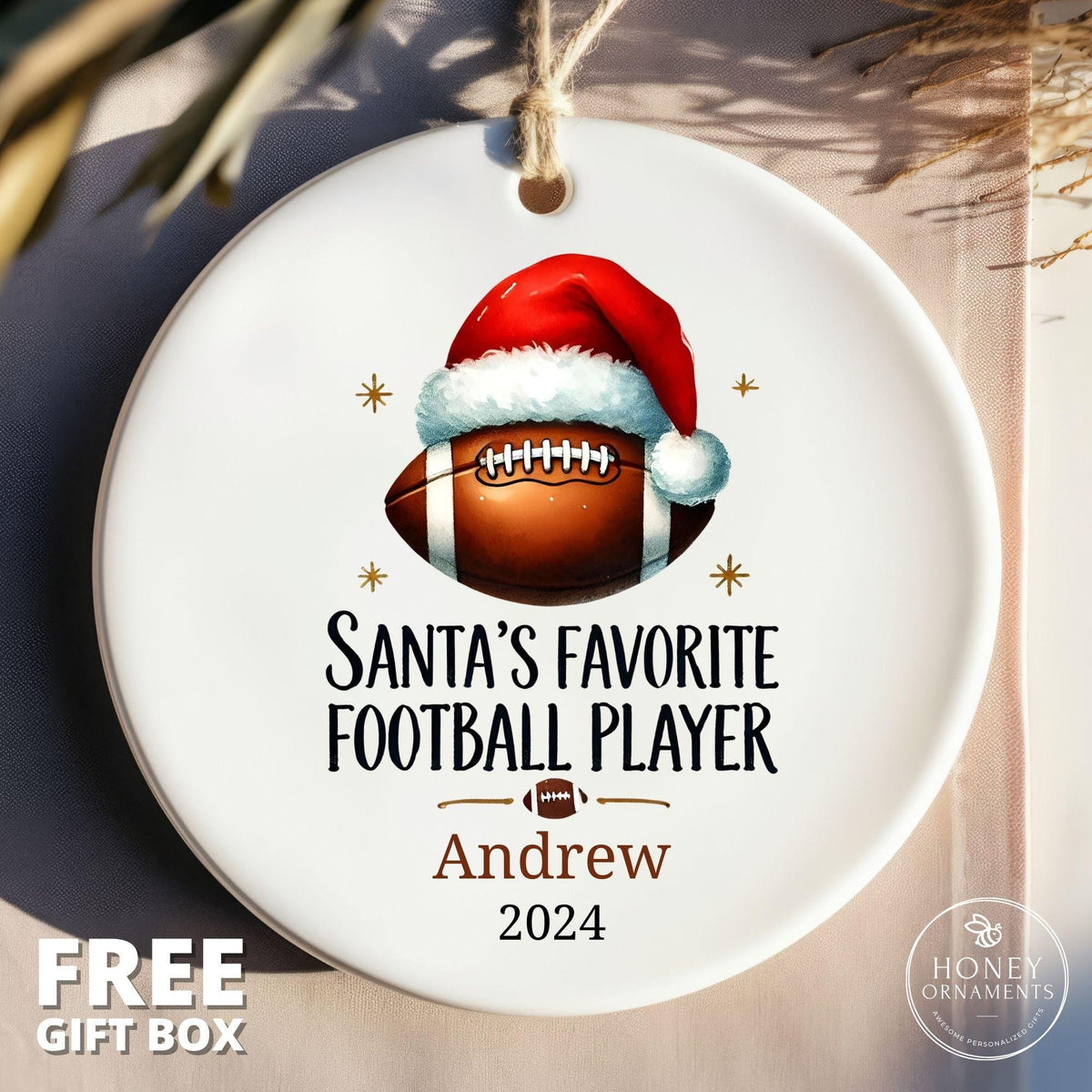 Personalized Football Ornament, Santa's Favorite Player, Ceramic Gift
