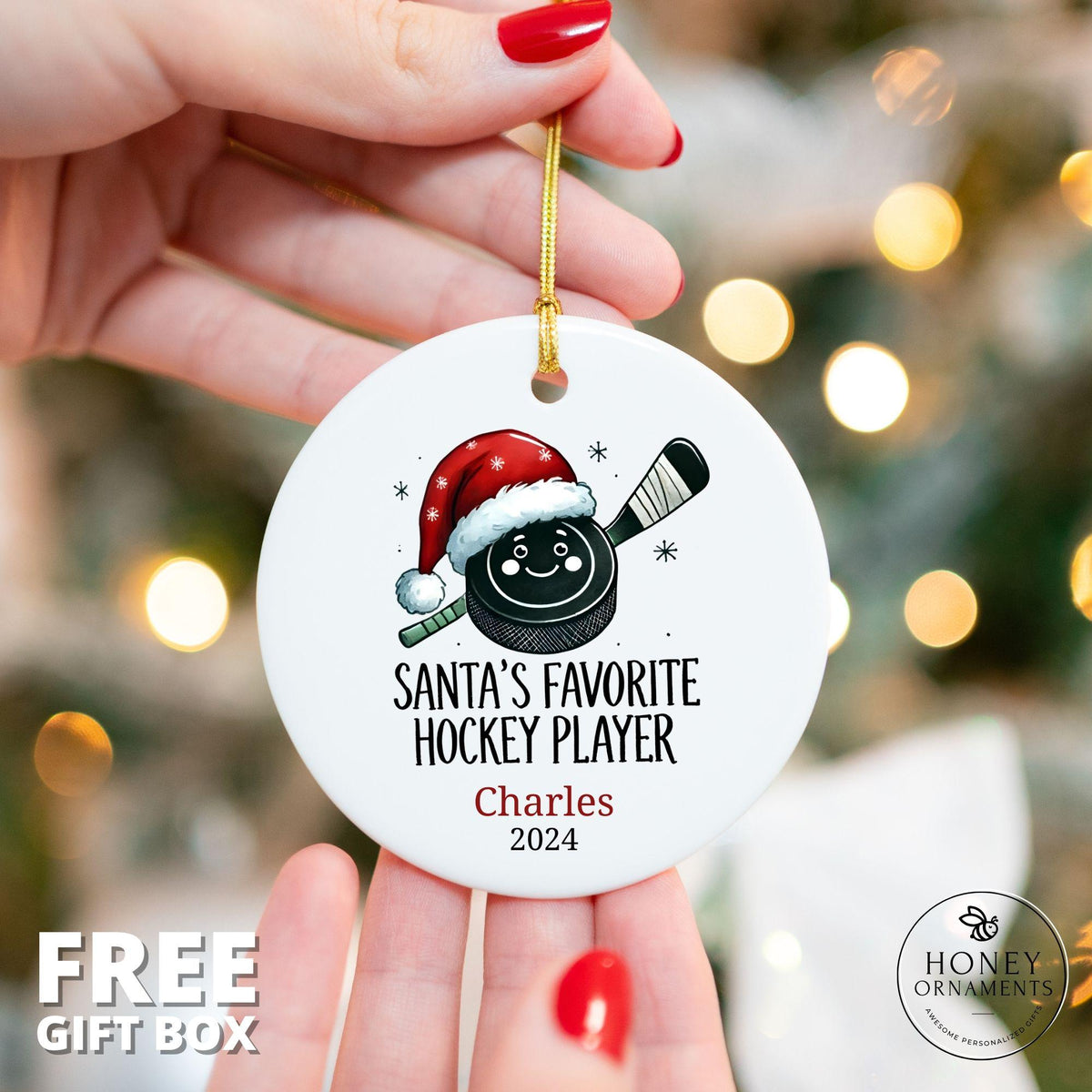 Hockey Player Gift for Him, Hockey Lover Gift for Men, Hockey Team Gifts, Boys Hockey Gift for Kids, Santa's Favorite Hockey Player Ornament