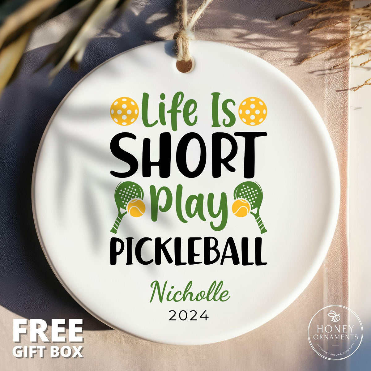 Pickle Ball Ornament - Pickleball Gift for Her