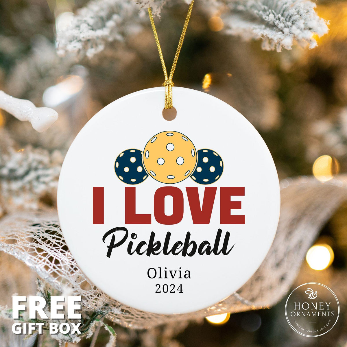 Personalized Pickleball Ornament, Ceramic Keepsake, Pickleball Player Gift