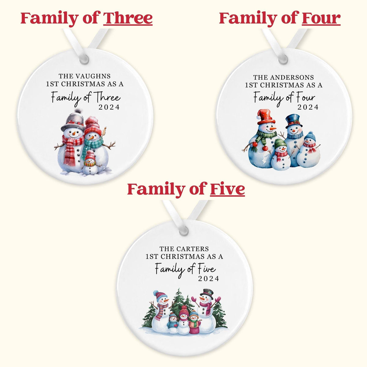 Personalized Family of Three Ornament - Family of 3 - Family Christmas Ornament - Baby's First Christmas Ornament, First Christmas Ornament