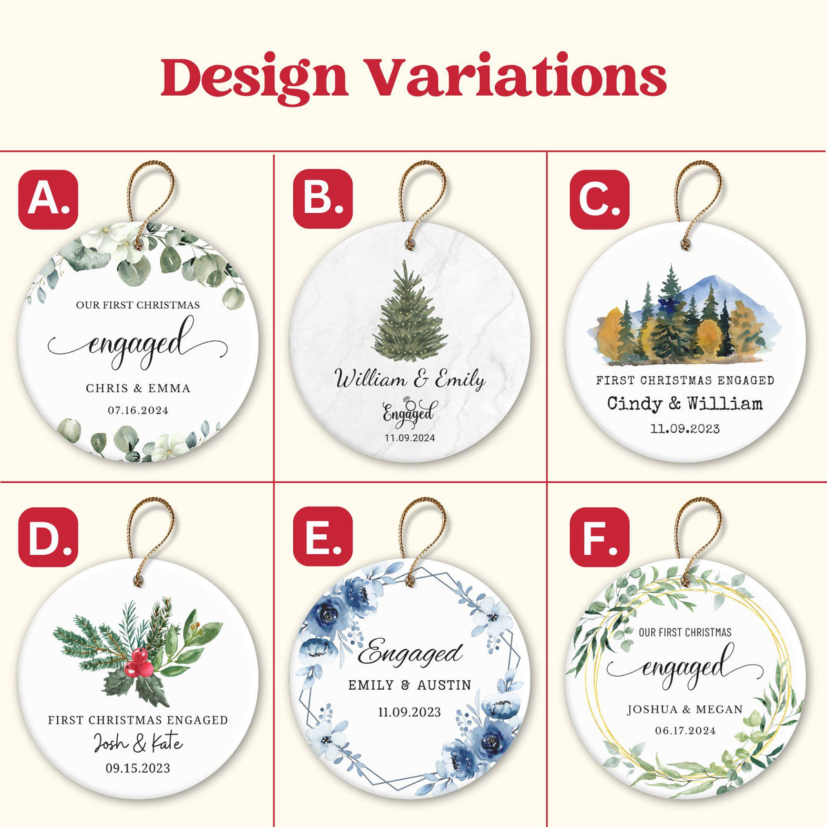 Our First Christmas Engaged Ornament - Personalized Engagement Gift 2026, Custom Engagement Keepsake, Newly Engaged Couple Gift