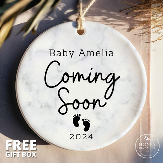 Baby Coming Soon Ornament, Pregnancy Announcement to Husband, Baby Announcement Grandparent, Personalized Birth Announcement Ornament