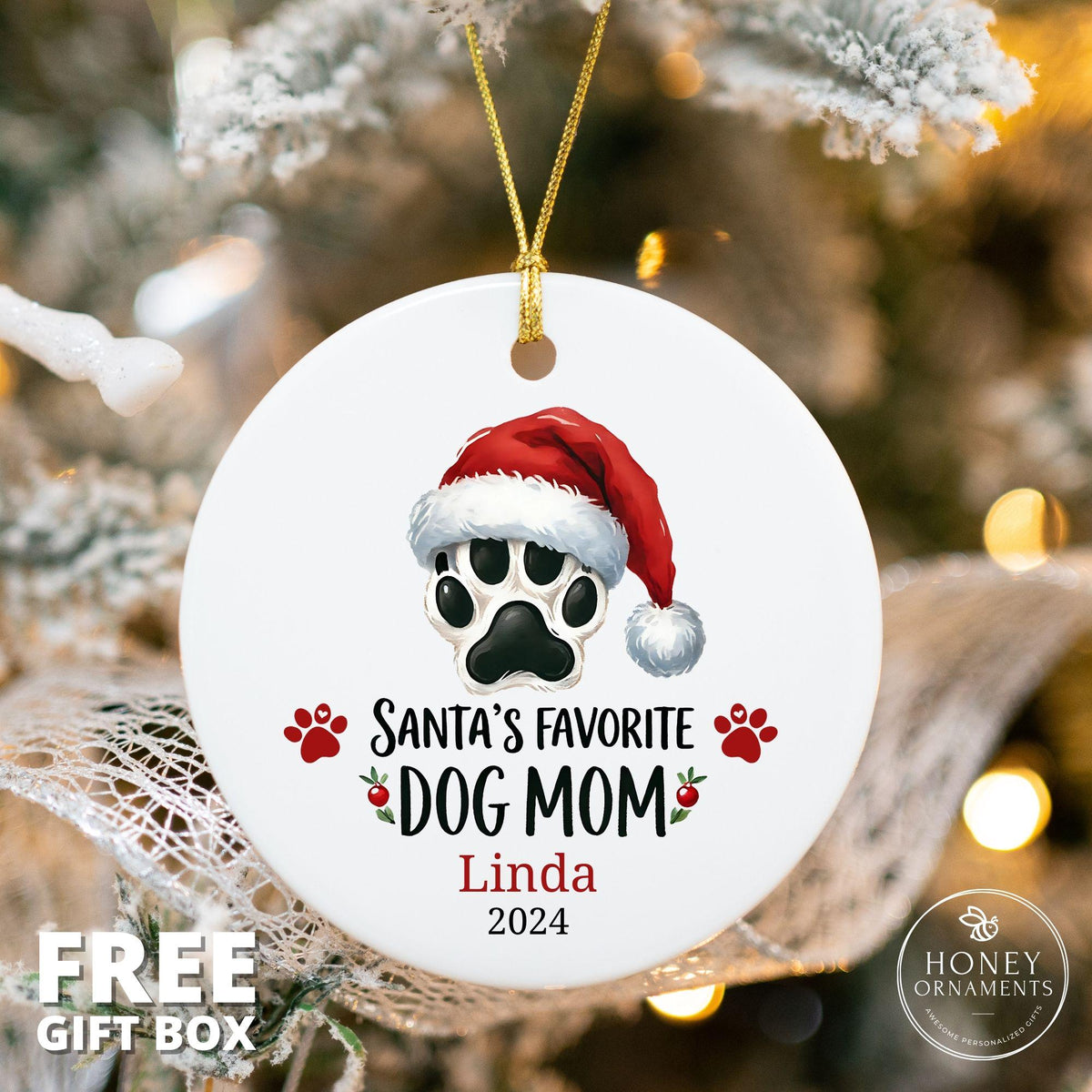 Santa's Favorite Dog Mom, Dog Mom Gift, Birthday Gift for Dog Mom, Dog Owner Gift, Custom Dog Mama Gift, Personalized Dog Mom Ornament