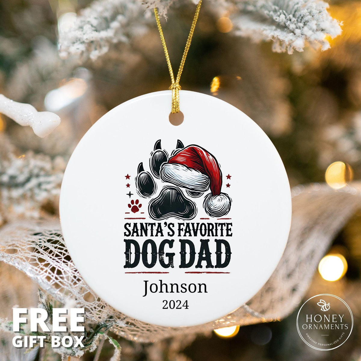Dog Dad Gift Ideas, Santa's Favorite Dog Dad, Birthday Gift for Dog Dad, Dog Owner Gift, Custom Dog Dad Gift, Personalized Dog Dad Ornament
