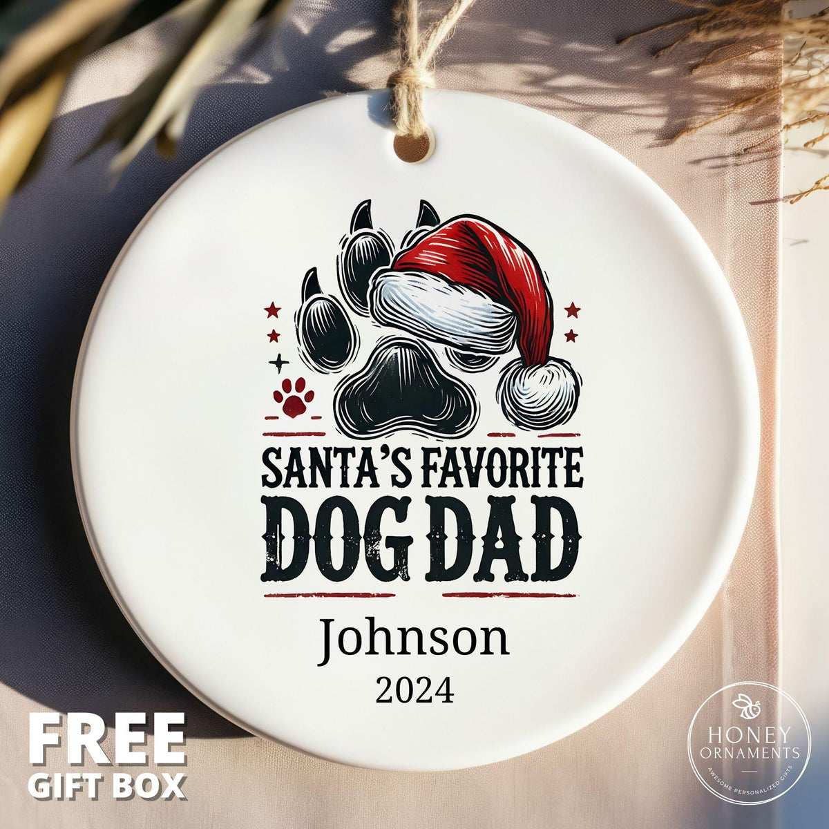 Dog Dad Gift Ideas, Santa's Favorite Dog Dad, Birthday Gift for Dog Dad, Dog Owner Gift, Custom Dog Dad Gift, Personalized Dog Dad Ornament