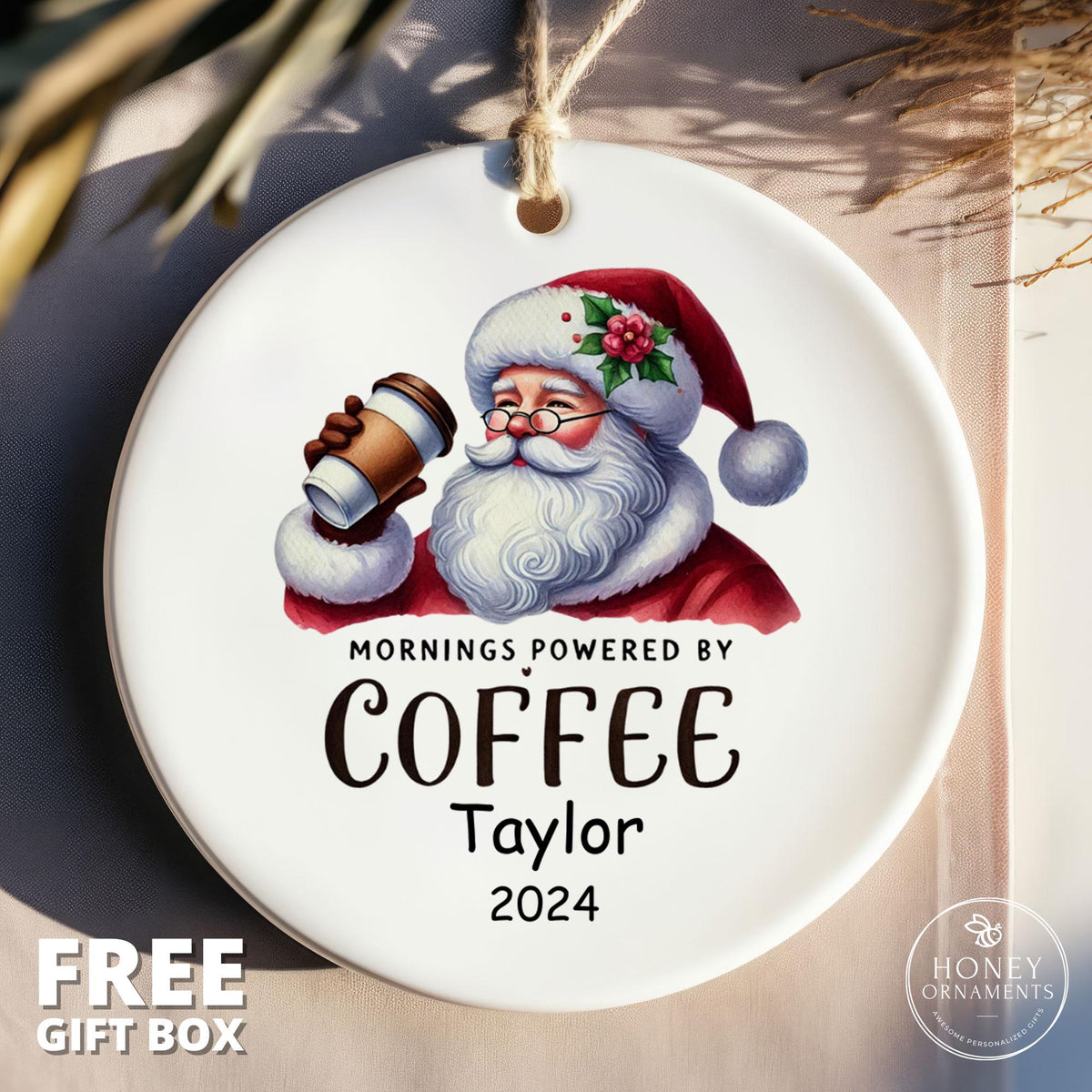 Mornings Powered By Coffee Lover Gift for Her, Coffee Addict Gift for Him, Gag Gift, Christmas Gift for Her, Espresso Lover Gift, Ornament