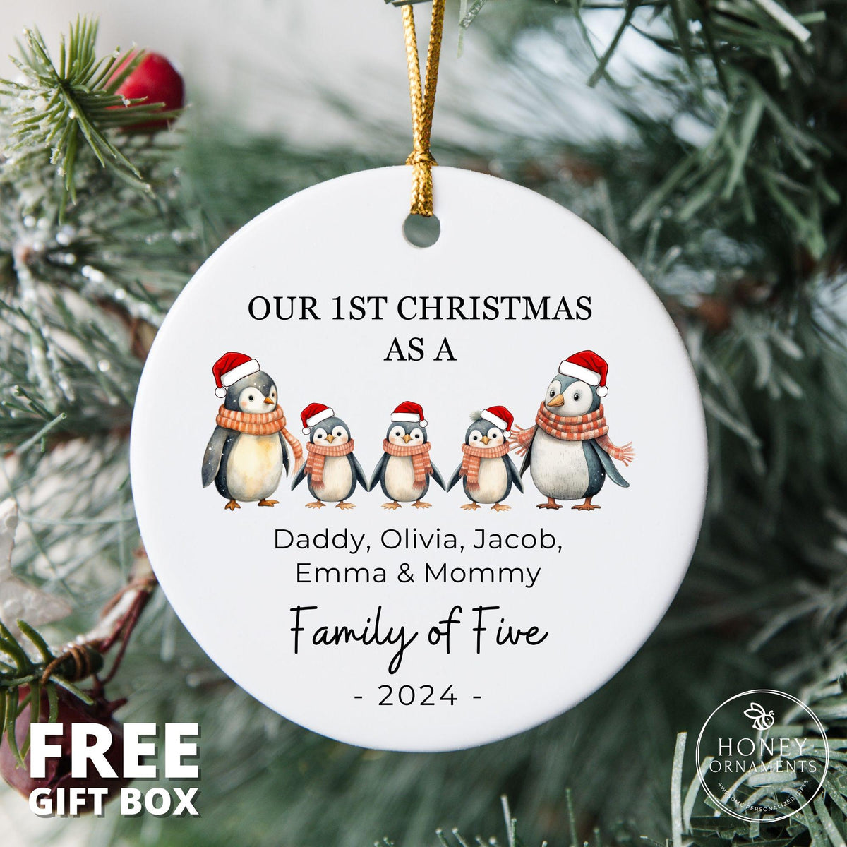 Family of Four Christmas Ornament, Family of 4, Personalized New Baby's First Christmas Ornament, First Christmas Ornament, Penguin Family
