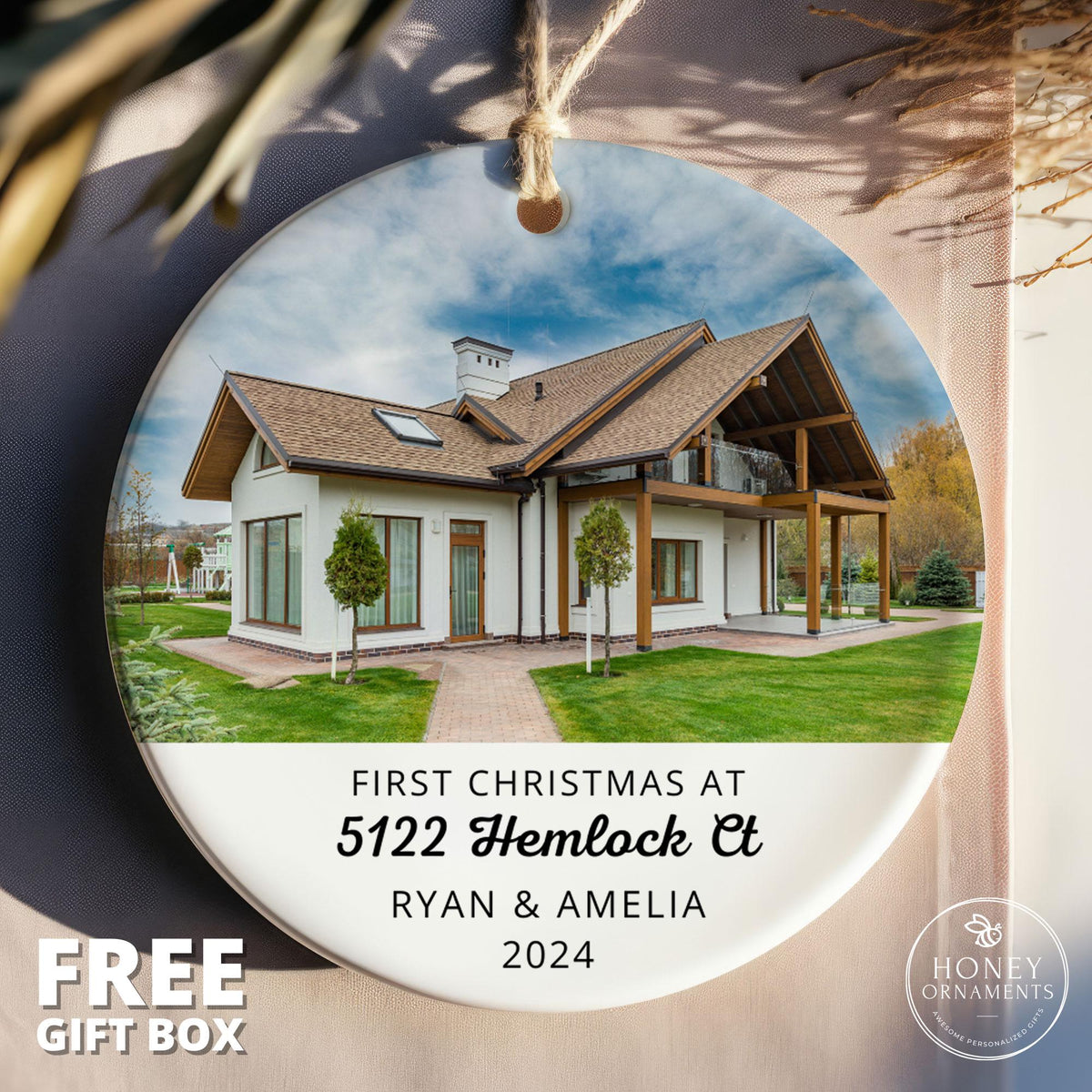 New Home Christmas Ornament – Custom Photo Ornament – Personalized First House Ornament – Realtor Closing Gift – New Home Address Keepsake