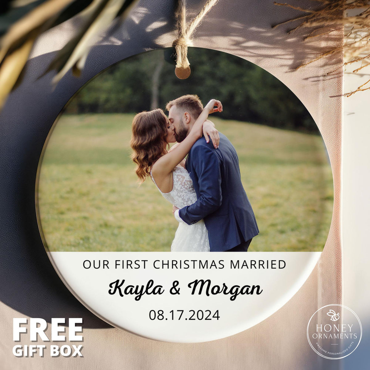 First Christmas Married Ornament - Personalized Wedding Photo Ornament - Married Couple Gift - Custom First Christmas Ornament for Newlyweds