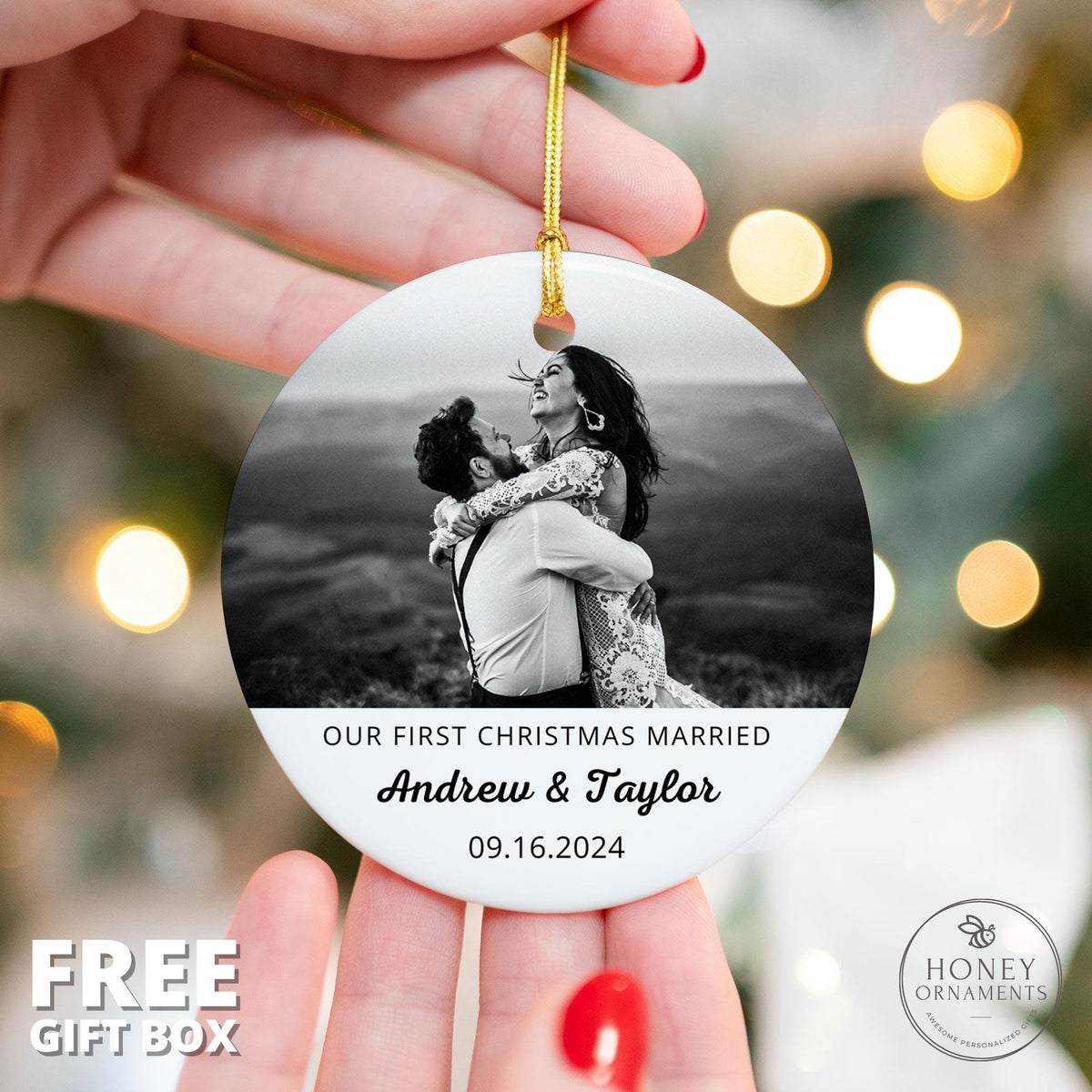 First Christmas Married Ornament - Personalized Wedding Photo Ornament - Married Couple Gift - Custom First Christmas Ornament for Newlyweds
