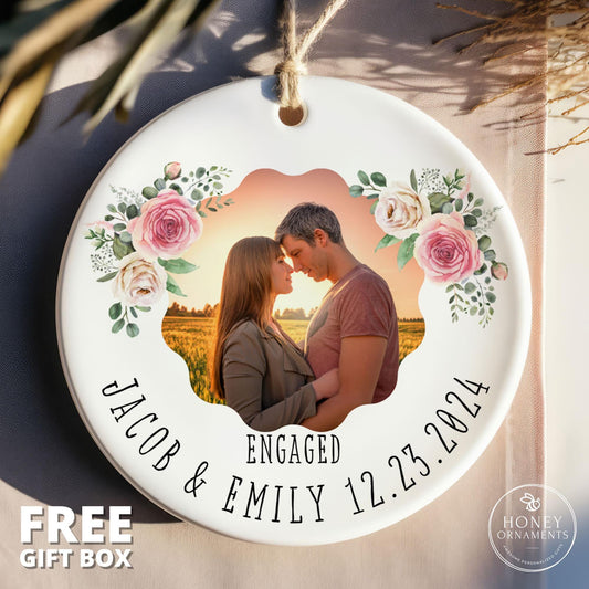 Personalized Ceramic Engaged Ornament, Custom Photo Keepsake (2026)