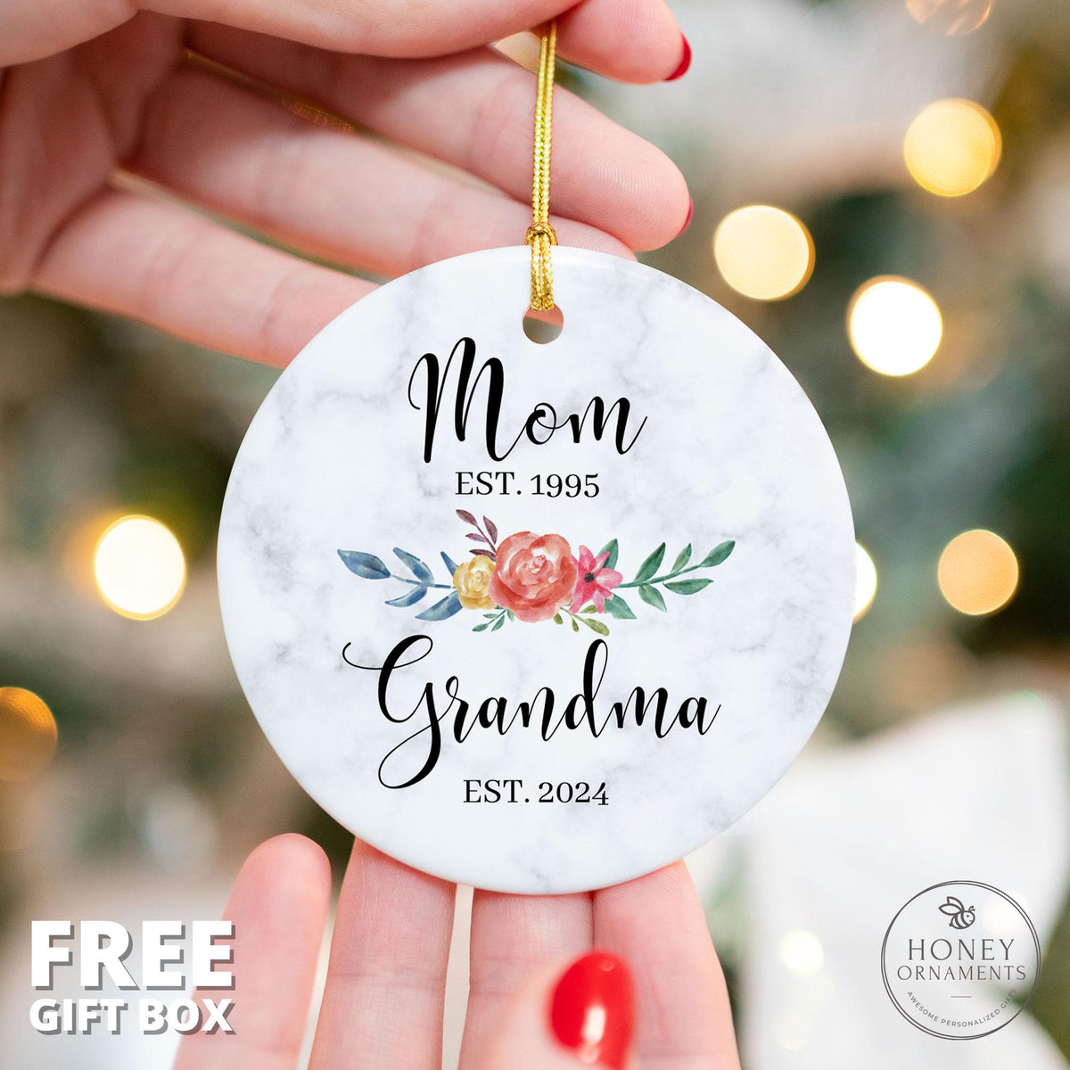 Personalized New Grandma Gift Ornament - Custom Mom and Grandma Est. 2026 - Baby Announcement Keepsake - Pregnancy Reveal Gift for Grandma