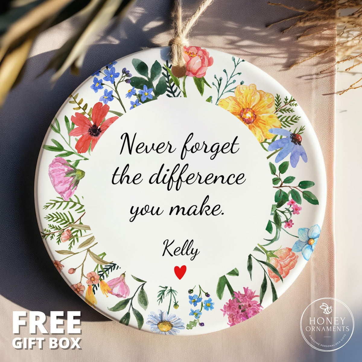 Personalized Thank You Ornament, Never Forget The Difference You Make, Christmas Gift for Teacher, Appreciation Gift for Coworkers, Employee