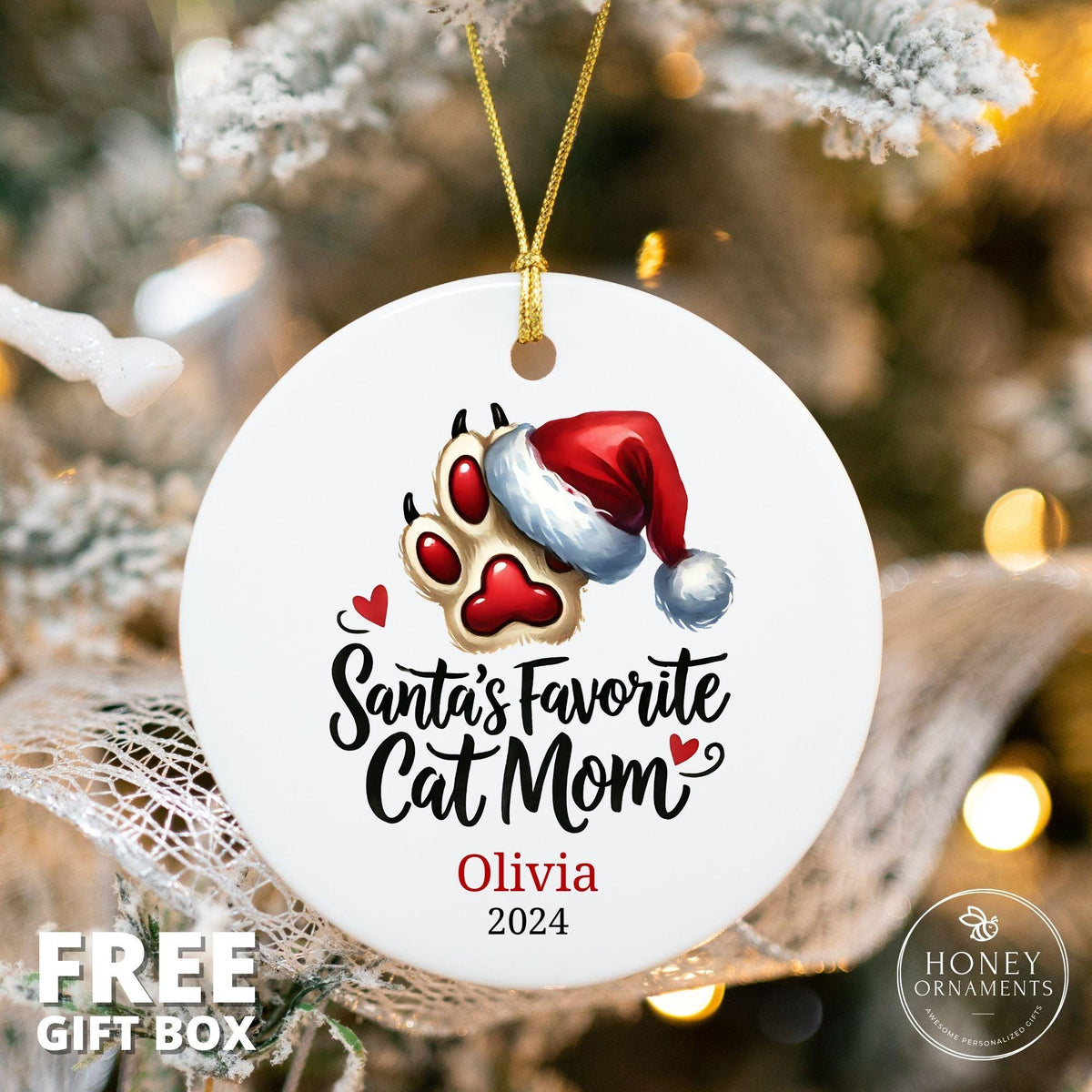 Cat Mom Gifts for Her, New Cat Mom Gift, Gifts for Cat Mom, Cat Mom Ornament, Cat Mama Gift, Cat Lover Gifts, Santa's Favorite Cat Mom Gift