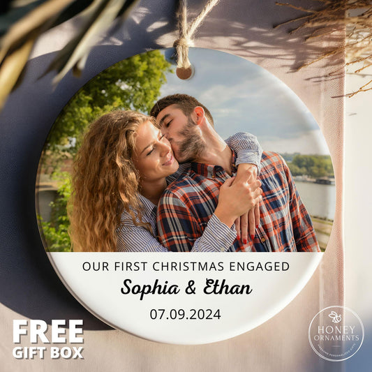 Engaged Christmas Gift for Engaged Couple - Custom Engagement Gifts for Couple Unique - Personalized Engagement Ornament, First Christmas