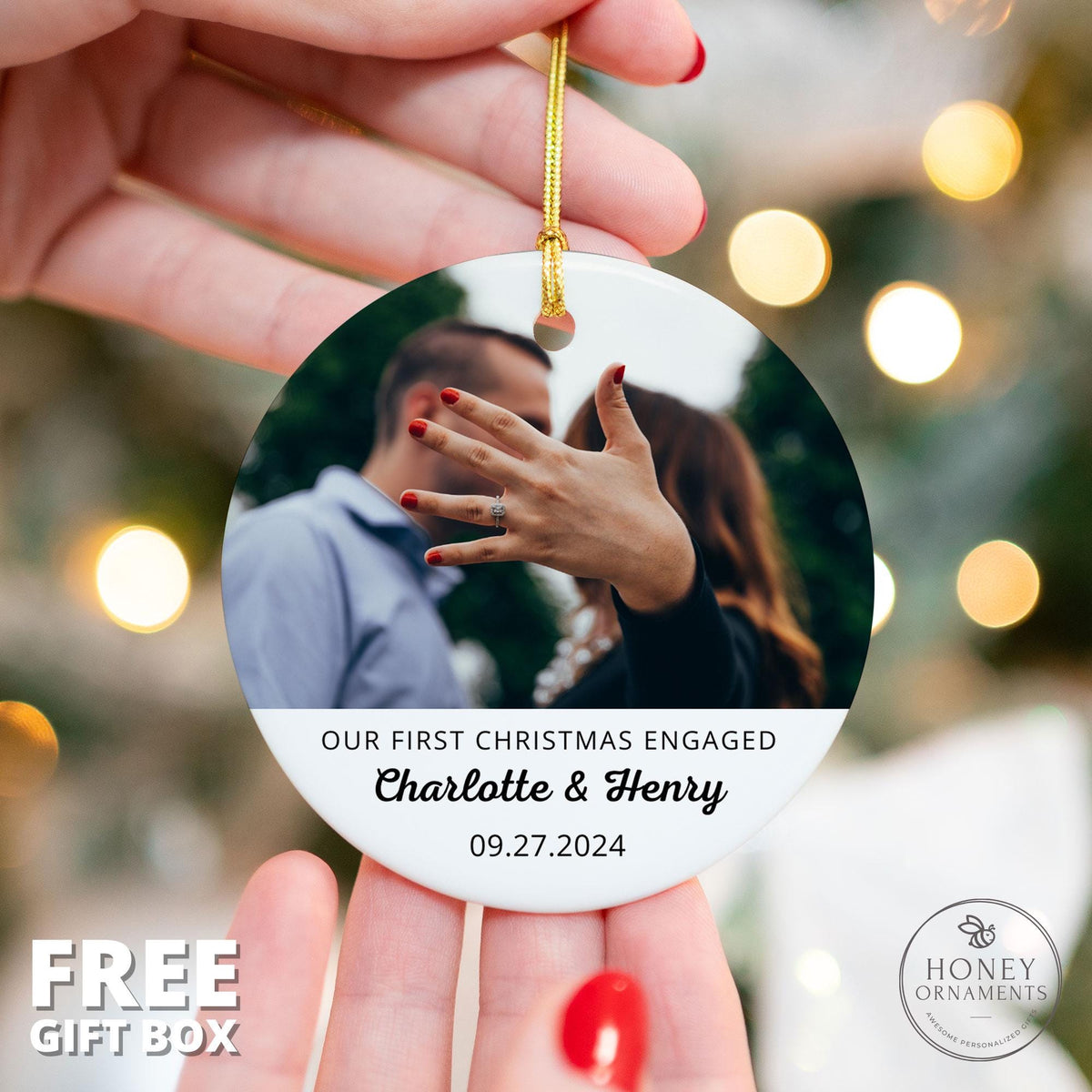 Engaged Christmas Gift for Engaged Couple - Custom Engagement Gifts for Couple Unique - Personalized Engagement Ornament, First Christmas