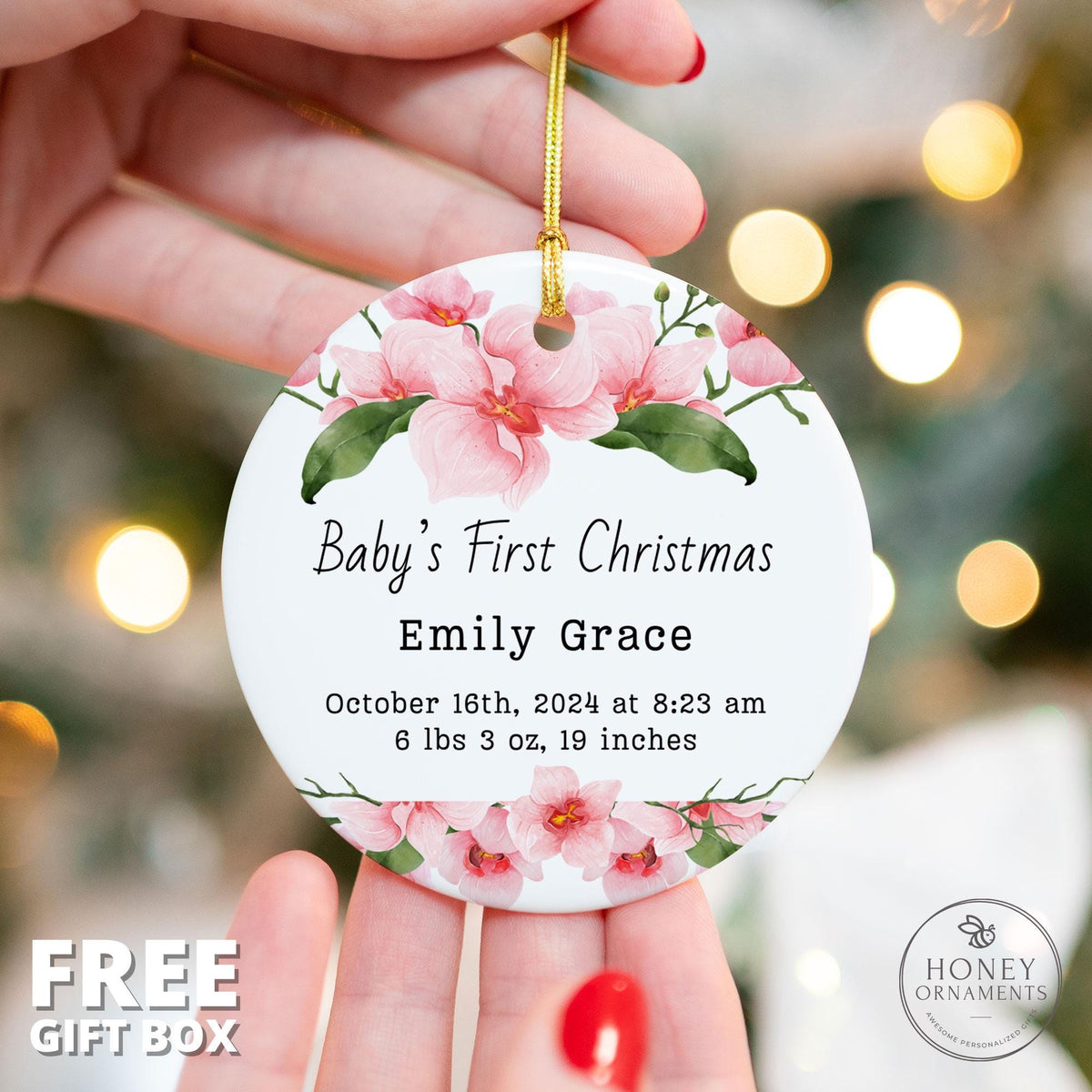 Baby’s First Christmas Ornament, Personalized Baby Girl Gift, Newborn Keepsake Ornament, Custom Baby Gift with Birth Stats, Baby Shower Gift
