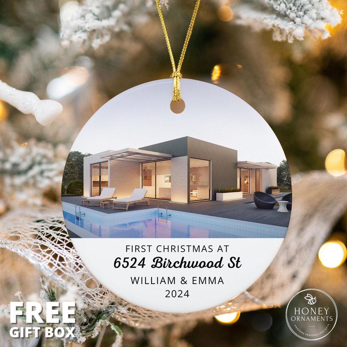 New Home Christmas Ornament – Custom Photo Ornament – Personalized First House Ornament – Realtor Closing Gift – New Home Address Keepsake