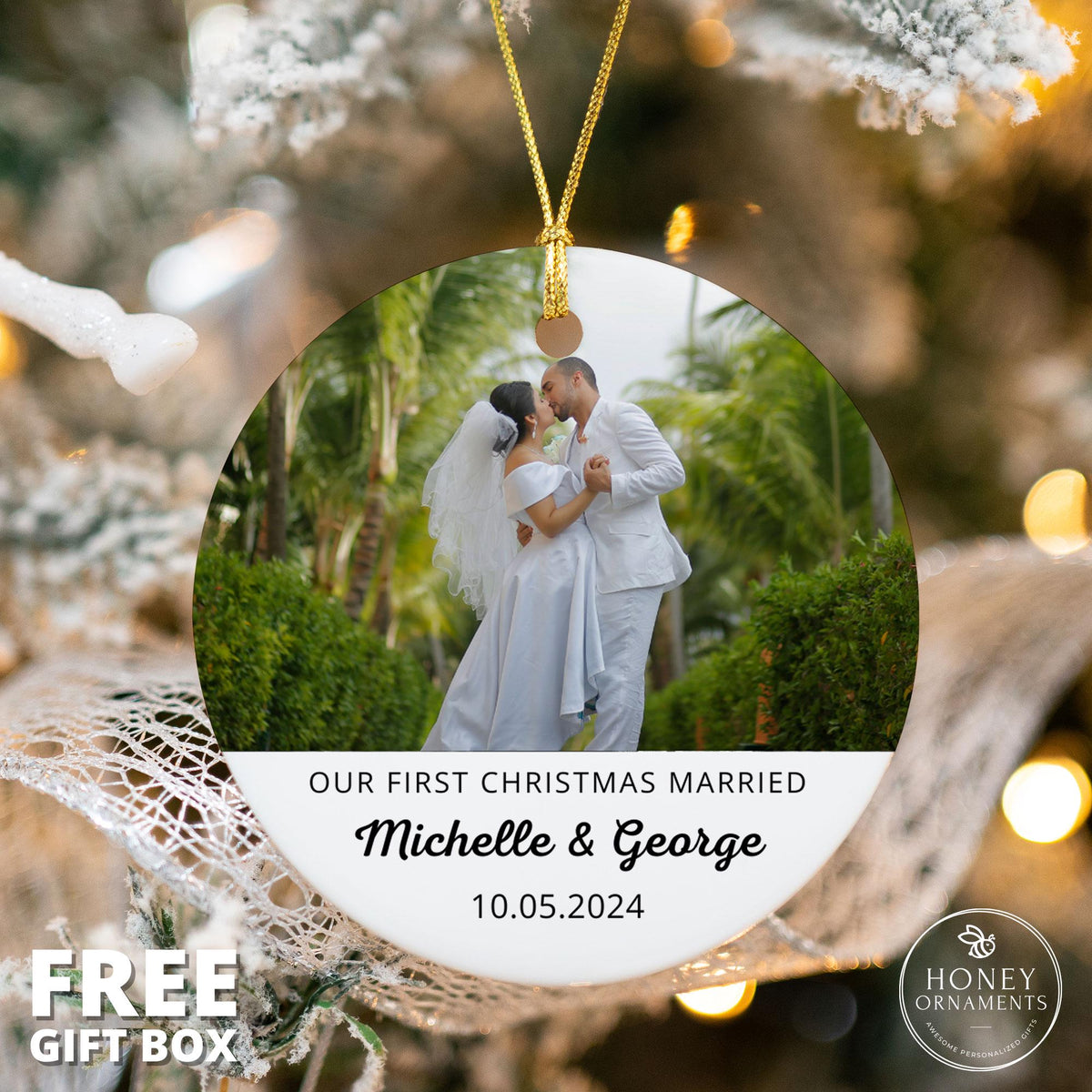First Christmas Married Ornament - Personalized Wedding Photo Ornament - Married Couple Gift - Custom First Christmas Ornament for Newlyweds