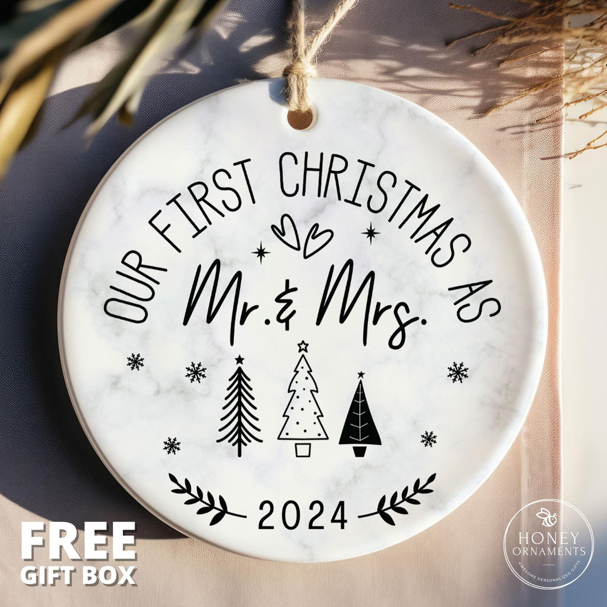 Personalized Wedding Gifts - Newlywed Ornament - First Christmas as Mr. & Mrs. 2026 - Wedding Gift - Custom Married Christmas Keepsake