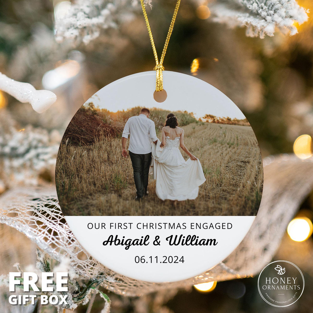 Engaged Christmas Gift for Engaged Couple - Custom Engagement Gifts for Couple Unique - Personalized Engagement Ornament, First Christmas