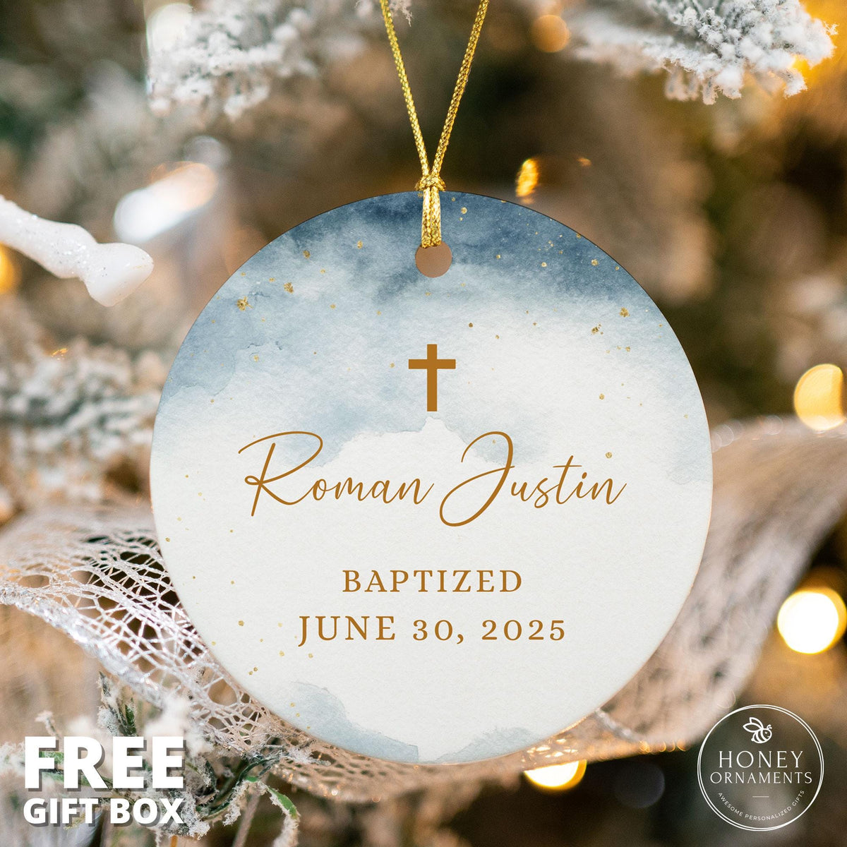 Boy Baptism Ornament, Personalized Porcelain Ornament, Custom Christening Gift for Boy, Godson Baptism Keepsake, Religious Baby Gift