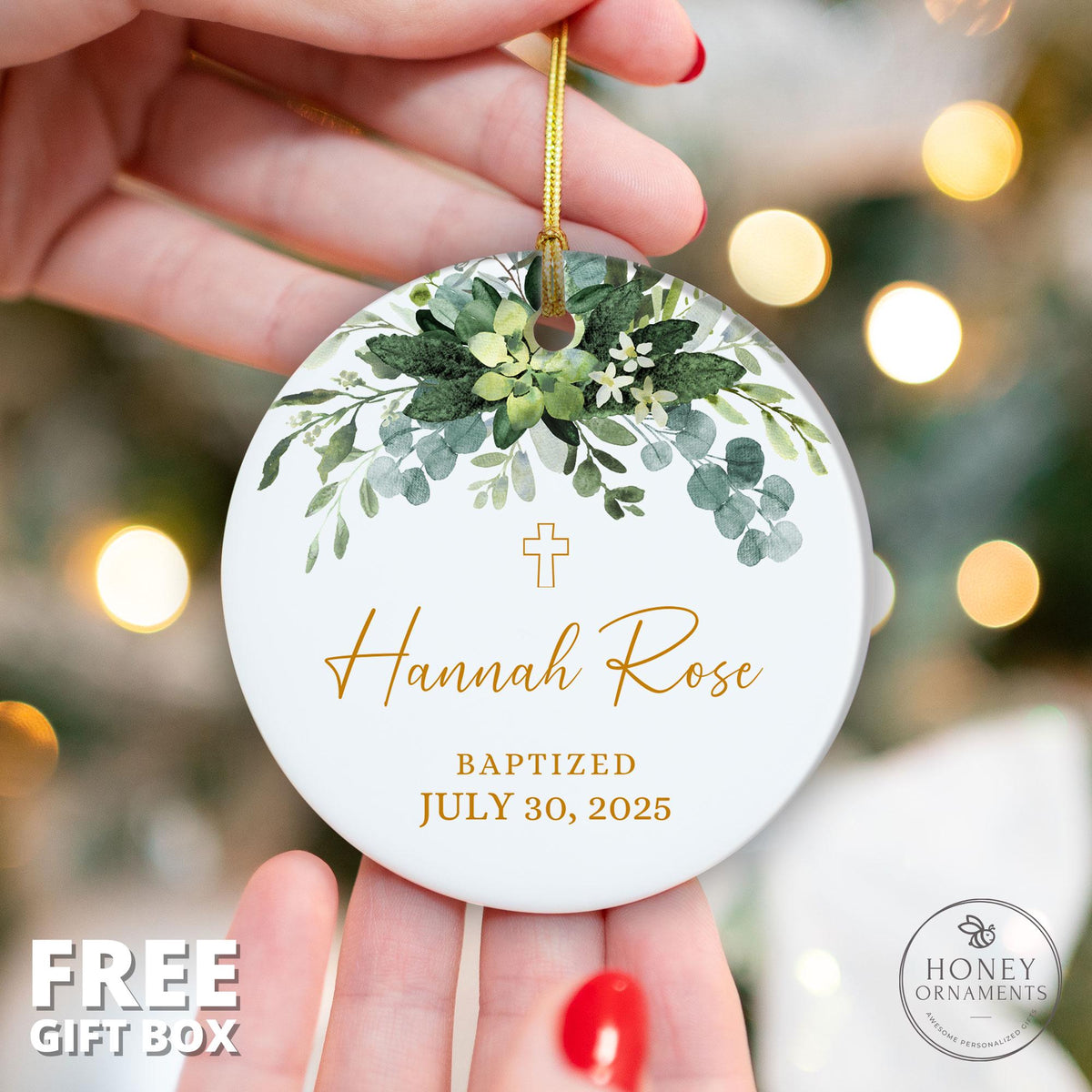 Girl Baptism Ornament, Personalized Porcelain Cross Ornament, Christening Gift for Girl, Goddaughter Baptism Keepsake, Baby Dedication Gift