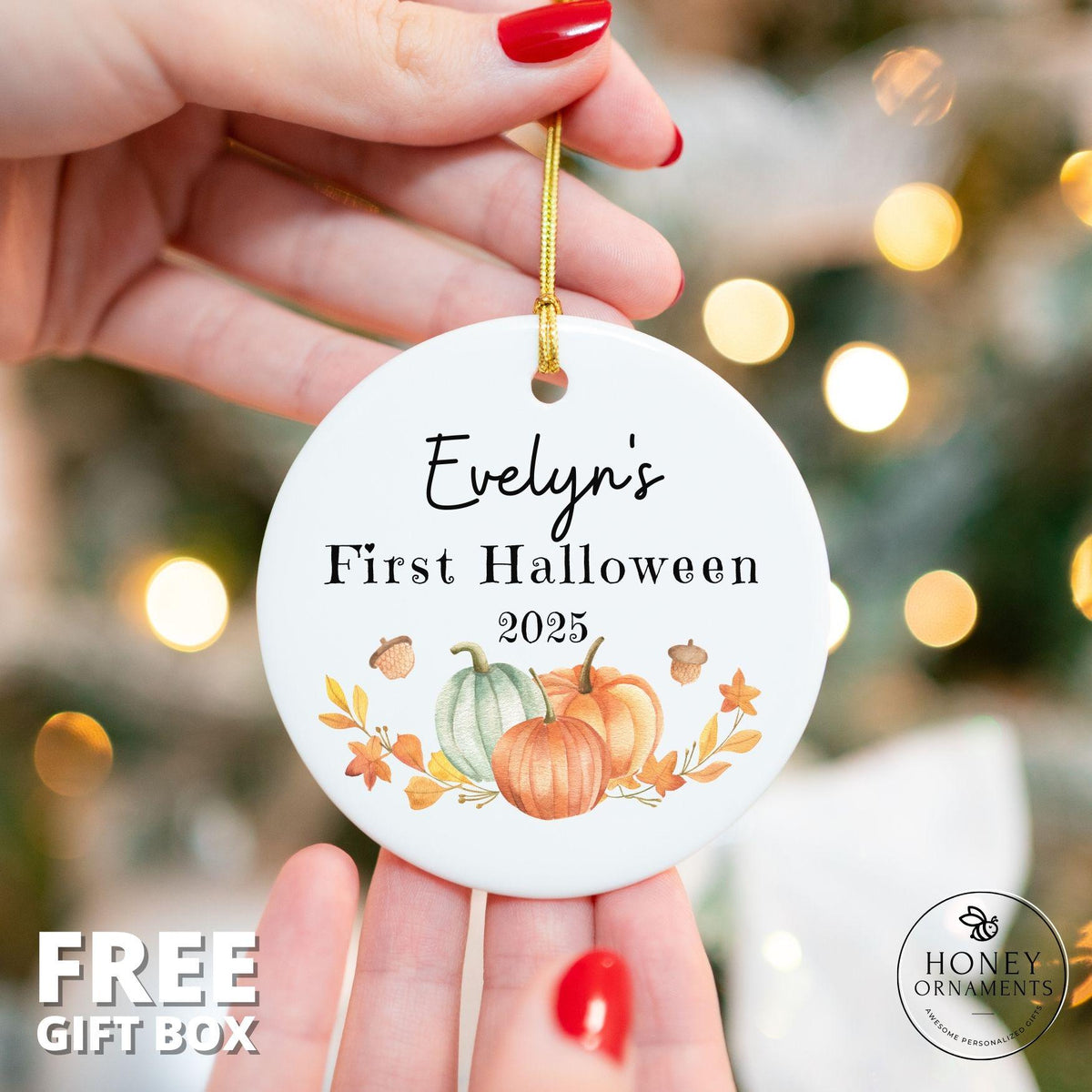 Baby First Halloween - Watercolor Pumpkin Ornament - photo 2