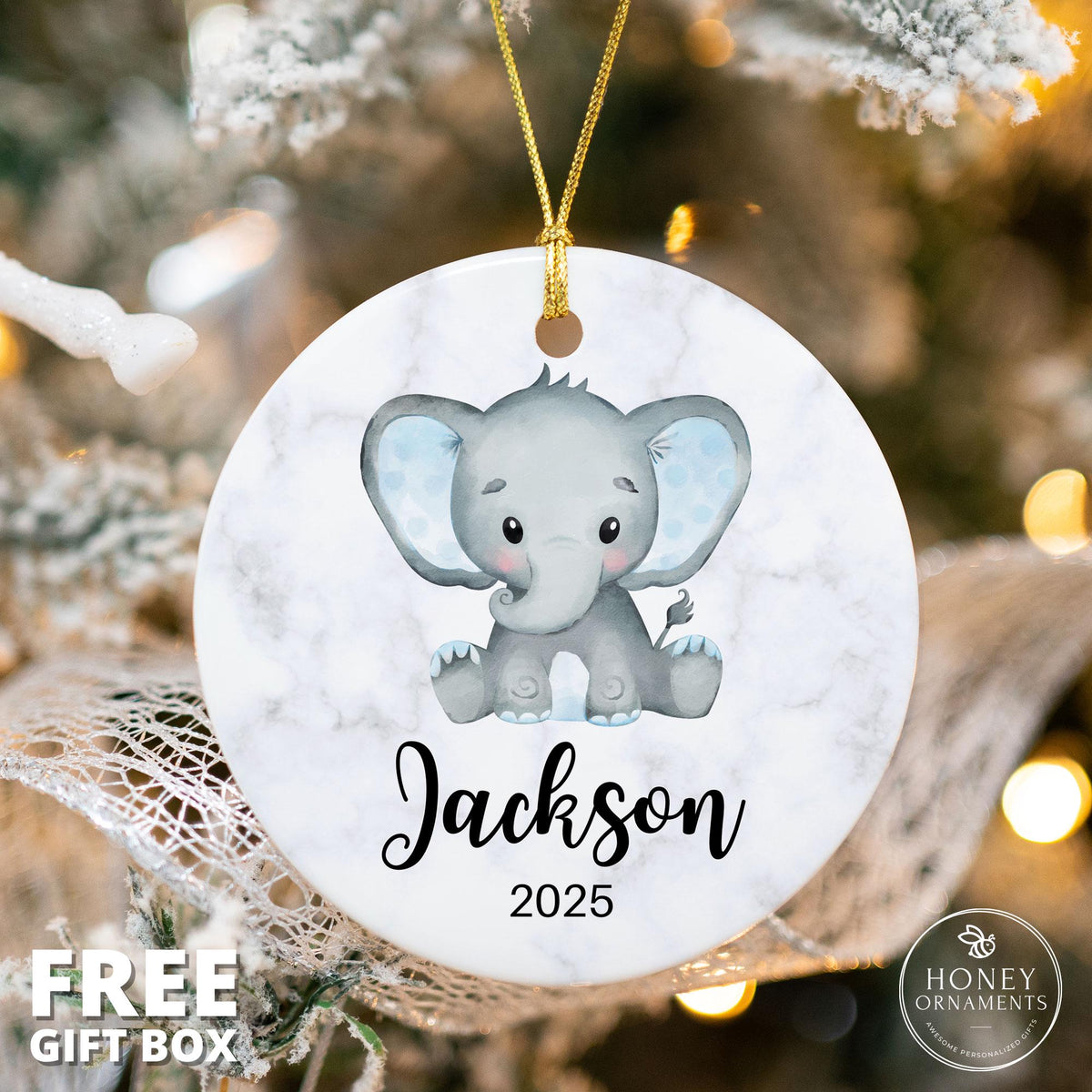 Personalized Baby’s First Christmas Ornament 2026, Custom Elephant Ornament with Name, New Baby Boy Keepsake, Baby Name Gift, Newborn Gift